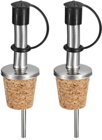 Bayli Set med 2 flaskor i rostfritt stål med skyddskåpa och kork | vinpip med propp | doserare med lock | spritdispenser | flaskförslutningar för olja | spritpip