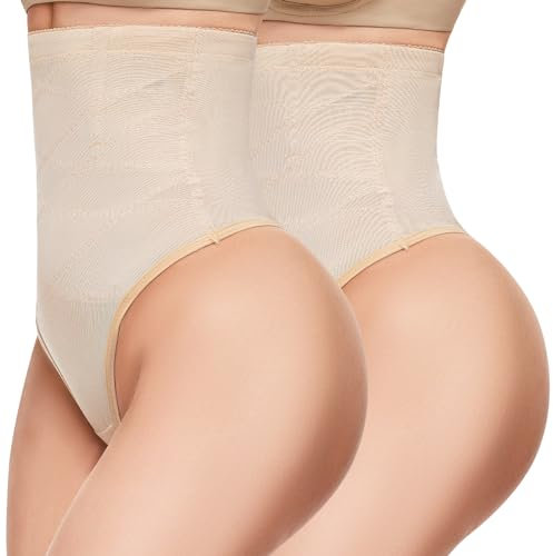 SIMIYA Shapewear Damen Bauchweg Unterhose,Tanga Miederhose Hohe Taille Stark Formend Bauch Weg Figurformende Unterwäsche Bauchkontrolle Body Shaper-Gürtel Mit Gezielter Kompression(S,2 Beige)