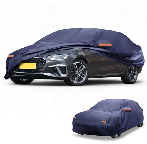 Partuto Helt exteriör sedan bilöverdrag vattentätt alla väder för bilar utomhus heltäckande regn sol UV-skydd 190 T-PU marinblå passar för sedanlängd 449 cm till 477 cm