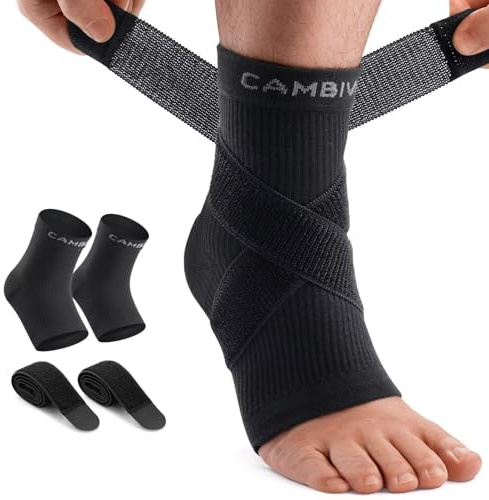 CAMBIVO Adjustable Ankle Brace for Plantar Fasciitis Socks 1 Pair with Strap Men and Women, Support for Sprained Ankle, Sports, Daily Breathable Compression Sleeve Socks (Black,M)