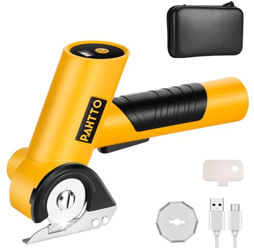 PAHTTO Ciseaux électriques sans fil, batterie 4 V, avec affichage LED, ciseaux électriques universels, coupe-carton avec lame de rechange et chargeur, pour carton, cuir et plastique