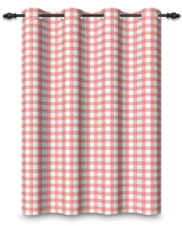 ggaimwf 107x160cm Cortina con Ojales Cuadros Estilo búfalo Rojo Claro y Blanco Vichy Cuadros Casa Rural Térmico Cortinas Opacas con Ojales para Dormitorio y Sala de Estar,1 Panel
