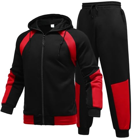 YOUTHUP Survêtement Homme Costume d'Entraînement 2 pièces avec Capuche Pantalon de Jogging Tenue Décontractée pour Sport Maison Travail, Noir, XL