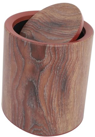 DECOMELODY Cubo De Basura Con Tapa Abatible Madera Tamaño Mediano Papelera Redonda Resistente Para Baño Cocina Hogar Oficina