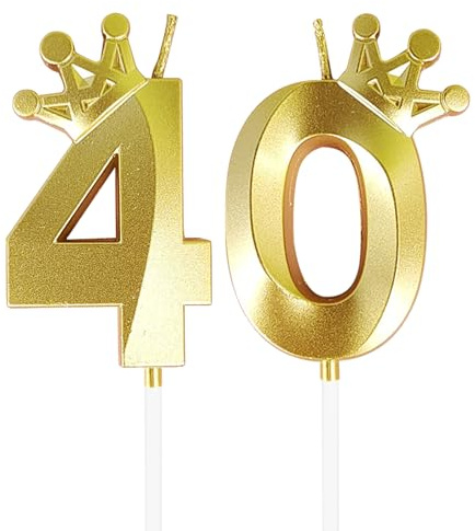 AIYONG 40. Födelsedagsljus, födelsedagsljus 40 sifferljus 40 med krona, kvinnor män 50-årsdagen födelsedagsdekorationer, nummer 40 för födelsedag fest bröllop årsdag tårtdekoration