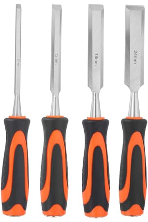 sourcing map 4pcs Wood Chisel Set 6/12/18/24mm CR-V Steel Beveled Edge Blade Wood Working Chisel Woodworking Tools with Plastic Handle for Carving Woodworking DIY Projects