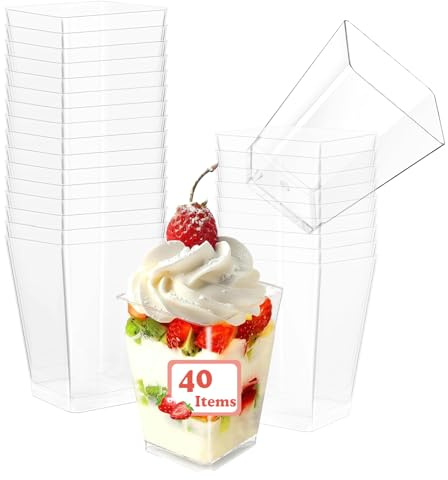 Yistoi 40 plastglas, 5 oz/150 ml – återanvändbara, genomskinliga dessertglas, perfekta för desserter, pudding, glass, camping, fester och eleganta presentationer