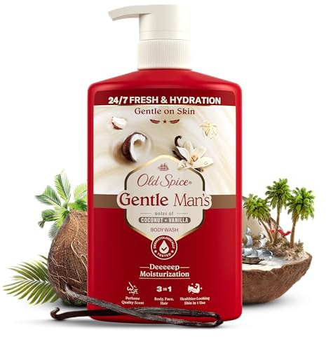 Old Spice Gentle Man's Coconut + Vanilla 3-in-1 Shower Gel & Shampoo for Men 800 ml, Body Hair Face Cleansing, 24/7 Freshness & Hydration, Gentle on Skin, Fragrance Quality, Fresh with Daily Use