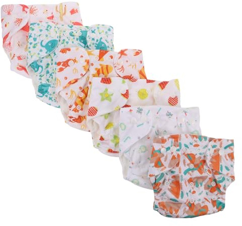 HONITANO Pañales de Tela para Recién Nacidos 6 Piezas con Estampados Divertidos, Ropa Interior Absorbente con Cierre a Presión, Pañales Lavables para Bebés, Insertos Reutilizables