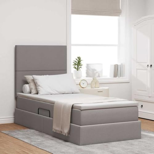 sephironlbb Sängklädselsäng med madrass, 90 x 200 cm, brungrå polyester, enkelsäng med hydraulisk sidolyft, förvaringsutrymme, moderna sovrumsmöbler, robust metallram