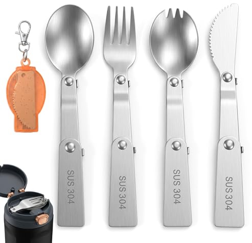Rostfritt stål fällbar skeds-set, bärbar hopfällbar sked och gaffel, vikbar spork gaffel skedset för yoghurtbägare, fällbart bestickset för camping resor campingbestick utomhus