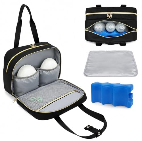 Wearable Breast Pump Bag, Breast Pump Storage Bag with Cooler Compartment, Breast Pump Bag with Ice Pack & Shoulder Strap, Portable Pump Carrying Case for Hand-Free Breast Pumps, Pump Parts