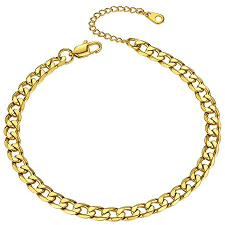 GoldChic Cuban Ankle Bracelet For Women, 6mm Gold Curb Anklet Foot Jewellery, 10 inches