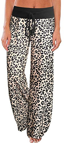 Famulily Pantalon de détente extensible confortable avec cordon de serrage pour femme, léopard, M