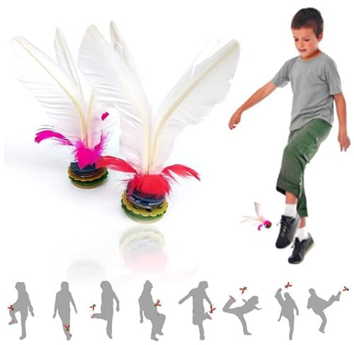 Jastown Kick-Federball, chinesischer Jianzi, Fuß Federball,zusammengebauter Feder Fußball, bunter Feder-Kick-Federball für Fußübungen,Indiaca Ball,indiaka Ball, Kick-Federball, 2 Stück (WW)
