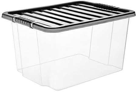 VTL® PLASTIC STORAGE BOXES WITH LID - BLACK LID - 17 SIZES - HOME - BEDROOM - GARAGE - OFFICE - SCHOOL - STORAGE - NESTABLE - STACKABLE (30 LITRE, 1 BOX)