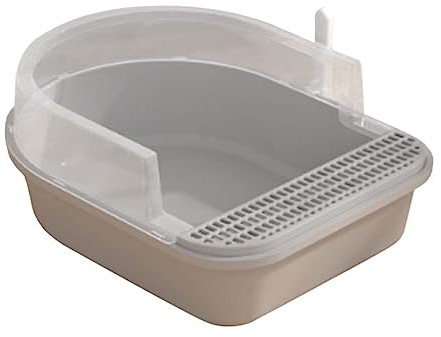 JISADER Bac à Litière pour Chat,Maison de Toilette Chat avec Pelle,Caisse Chat Litiere Demi-fermée pour Aération Rapide,Facile à Nettoyer,Rectangulaire, Gris L