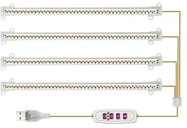 GAESHOW 4 Barras de Luz para Cultivo de Plantas, Luz de Crecimiento para Plantas, con Espectro Completo y Temporizador, para Armario Cultivo Interior, Plantas de Interior, Invernadero