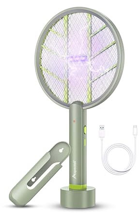 Aspectek 3000V Electric Fly Swatter for Indoor and Outdoor Use, Portable, Rechargeable Bug Zapper Racket with Improved Battery Life, USB Charging Cable, Wall Bracket