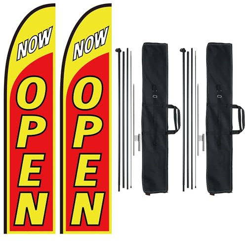 VEVOR Kit mâts de drapeau avec drapeaux plumes publicitaires, avec 2 drapeaux OPEN, 2 poteaux, 2 piquets de sol, hauteur totale 498,5 cm pour entreprises, événement sportif, activité promotionnelle