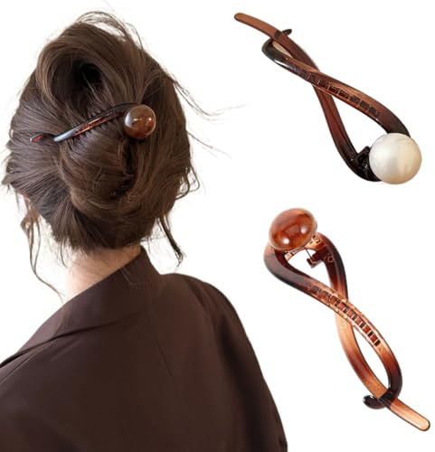 2 Pezzi Mollette Capelli Donna, Fermagli per Capelli Eleganti da Donna, Fermagli per Capelli Bambina, Accessori per Capelli Donna, Pinza Pearl di una sola parola(2 Stili)