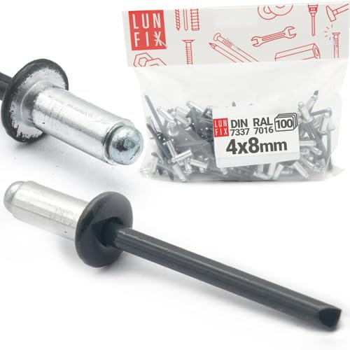 Rivetti ciechi in alluminio Pop Rivetti in acciaio, DIN 7337, 4 x 8 mm, 100 pezzi, RAL 7016, grigio antracite