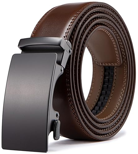 Acewin Cinturón Hombre, Automática Cinturónes Hombre Cuero, Ajustable, Ancho 35mm (04-Marrón Oscuro,110 CM)