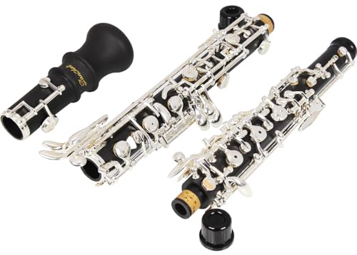 Oboe Beginner Student Level ABS Cuerpo plateado semiautomático C tono con caña, paño de limpieza, palitos de oboe, papel en polvo, papel absorbente, soporte para el pulgar, destornillador, guantes,