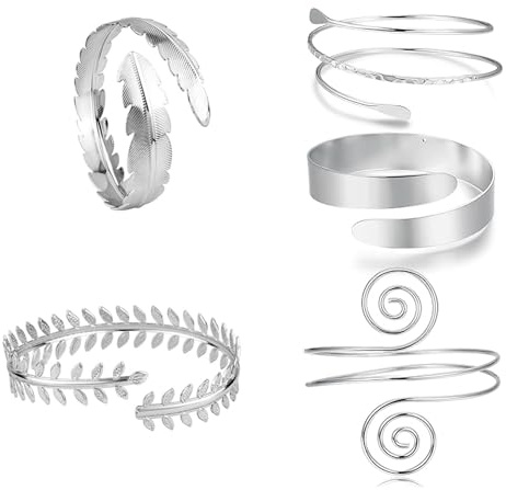 GJNMYSD Set di 5 bracciali da donna regolabili in argento, stile bohémien, per la parte superiore del braccio, gioielli minimalisti