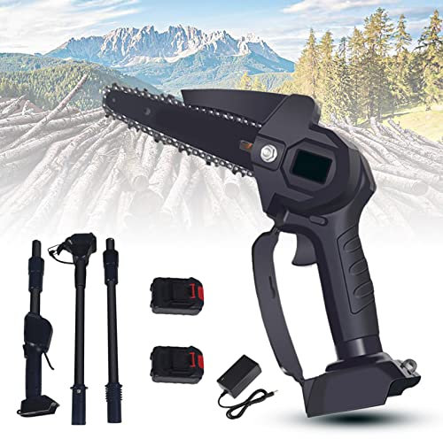 2-in-1 Akku Teleskop Hochentaster, Mini Kettensäge 6 Zoll, Bürstenloser Motor, 180cm, Kompakter Hochentaster mit 2×1,5Ah 21V Akku, Ideal für Baum- und Heckenschneiden (Schwarz)