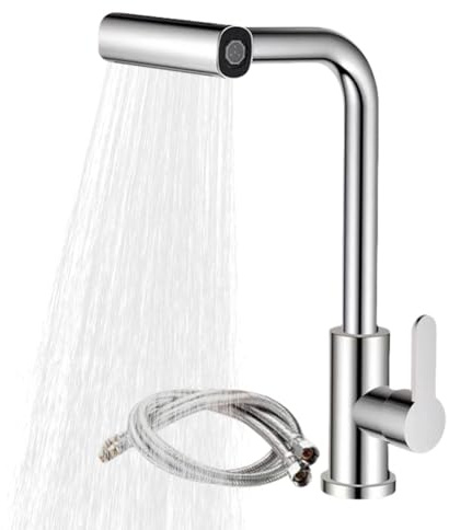 EcoGleam Grifo de cocina con cascada, extensible, de alta presión, con ducha, grifo con 4 tipos de chorro, giratorio 360°, grifo mezclador para cocina, caravana, lavandería, bar