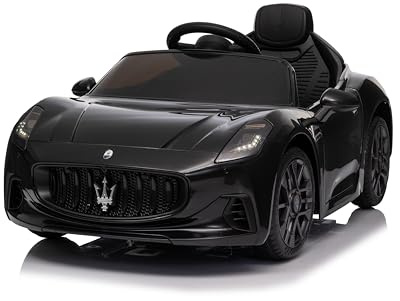 FINOOS Voiture électrique pour Enfants 12V Maserati GranTurismo, avec klaxon, Musique, démarrage progressif, télécommande, 2,4 GHz, de 1 à 4 Ans (Noir)