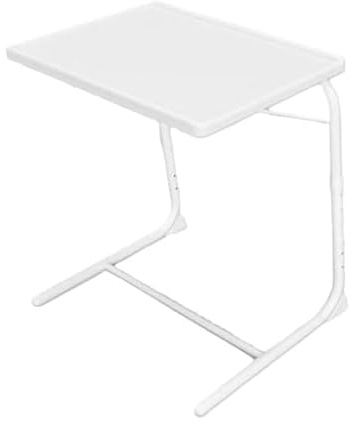 PREMZO Folding Table Adjustable Freestanding Portable Dinner Desk Laptop TV Stand Metal Frame Multi-Functional Lounge Living Room Bedroom Home Office Garden (White Without Cup Holder)