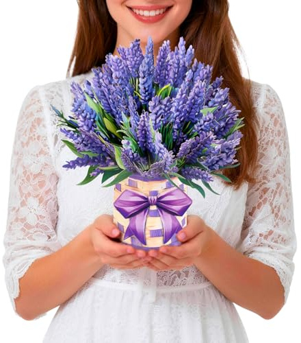 Elegant 3D Pop Up Lavender Bouquet Card – Calming Purple Flowers – Thoughtful Gift for Get Well, Sympathy, Mother's Day, Anniversary, Birthday– For Mom, Wife, Friend – Includes Envelope and Blank Note