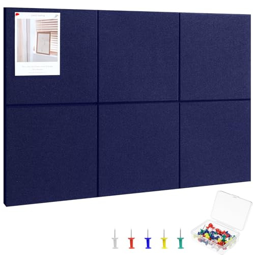 Large Cork Board 36 x 24, 6 Pack Pin Board, Felt Bulletin Boards | Includes Pushpins & Removable Self-Adhesive Strips, High-Density, Notice Boards for Walls Office Home Decor (Dark Blue)