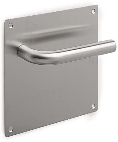 EMUCA - Juego de manillas en L con placa de 17x17cm para puertas de interior, Acero inoxidable, Niquel satinado