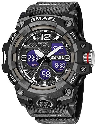AIMES Montre pour homme - Étanche - Pour sports de plein air - Style militaire tactique - Numérique - Analogique - Date - Multifonction - LED - Grand cadran - Alarme et chronomètre - Pour homme