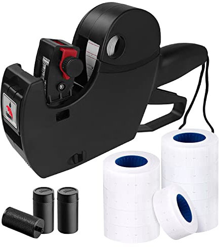 MX5500 Preisschildpistole mit 5150 Stück Aufkleber-Etiketten und extra Tinte, 8-stelliger Etikettenhersteller für Einzelhandel, Lebensmittelgeschäft (schwarz)