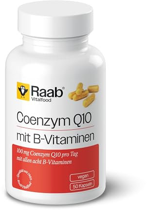 Raab Vitalfood Coenzym Q10 mit B-Vitaminen I 50 Kapseln à 380 mg I Alle 8 B-Vitamine, Glutenfrei, Laktosefrei & Vegan