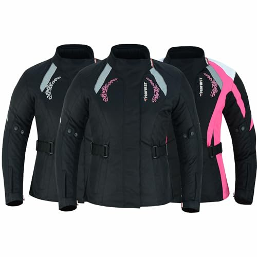 PROFIRST Men’s Motorcycle Jacket with CE Armour – Waterproof All-Season Motorbike Riding Jacket, Windproof Protective Biker Gear (UK, Alpha, S, Regular, Regular, Pink With Only Flower Pink)