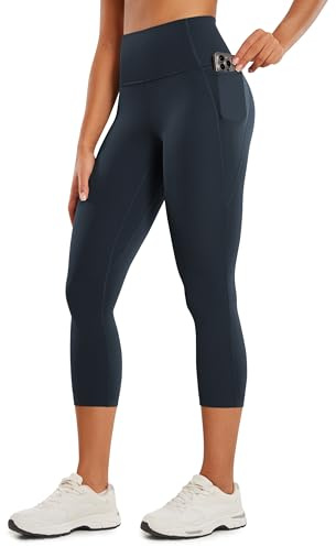 CRZ YOGA Femmes Butterluxe Leggings Capri Taille Haute avec Poches Entraînement Pantalon Yoga - 53cm True Navy 38