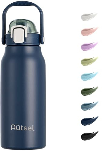 Autsel Edelstahl Trinkflasche mit Strohhalm 1.7L Flasche Große Trinkflasche aus Metall Outdoor Flasche BPA-freikanne für Camping Fitness