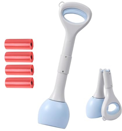 kuivoo Pet Pooper Scooper Sets, 48cm/18.9 Long Handle Dog Cat Poop Scoop with Poo Bags, Poo Scooper with High Elastic Spring for Picking Up Animal Waste Easily