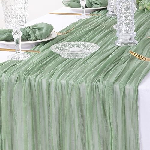 DeZerlor Runner da tavola in garza verde salvia da 300 cm, in garza bohémien, decorazione da tavola per il Ringraziamento, matrimoni, baby shower, tea party