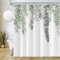 Uiiooazy Duschvorhang Grün, Duschvorhang 180x220cm Anti Schimmel Eukalyptus Salbeigrün Blätter Textil Duschvorhänge Wasserdicht Polyester Stoff Waschbar Bad Vorhang mit 12 Haken für Badezimmer