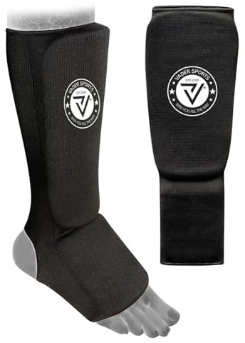 VADER Elastiska skenben vristdynor kickboxning MMA Muay Thai Shin skydd skyddande ben fotdyna för Karate Taekwondo kampsport träning sparring boxning benskydd barn/vuxna XL - vuxna, svart)