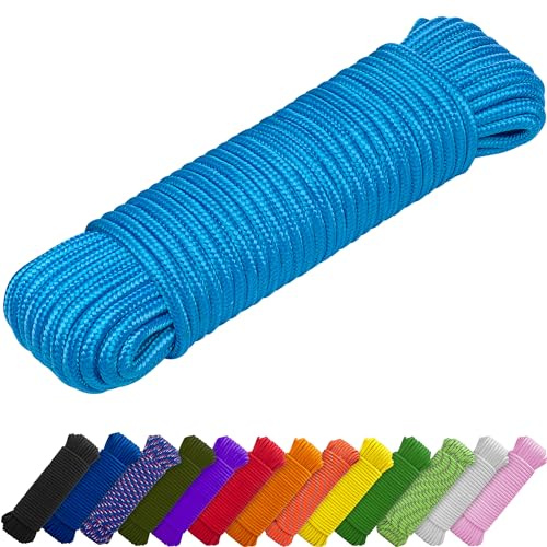 TECEUM Rope – 90 Feet x 1/4 Inch (7mm) – Sky Blue – Strong All-Purpose Cord