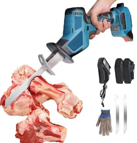 Sierra de huesos eléctrica 21V, 3.0mAh sierras de sable sin cable para carne, sierra de huesos con motor sin escobillas para manitas de cerdo, huesos de ternera, chuletas de cordero,2Battery