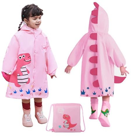 Ynport Crefreak Regnponcho för barn regnkappa vattentät kläder vattentät vikbar vattentät för söta barn lätt vattentät skolryggsäck med huva, Rosa, 7-9 år