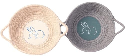 Deko Korb Ostern, Aufbewahrungskörbe im 2er-Set, geflochten Baumwollseil, Osterkorb Geschenkkorb Hase Kaninchen, Dekoration Geschenk Ostern Geburtstag Familie Freunde Kinder
